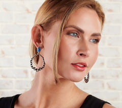 American West Sterling Silver & Denim Lapis Hoop Earrings