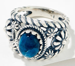 American West Sterling Silver Oval Apatite Gemstone Concha Ring, Size 7