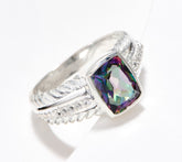 Artisan Crafted Sterling Silver Cushion Green Quartz Cable Ring, Size 7