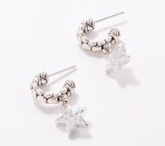 JAI Sterling Silver Star Symbols of Love Box Chain 1/2" Hoops