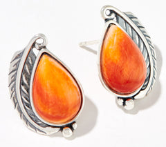 American West Sterling Silver Orange Spiny Shell Stud Earrings