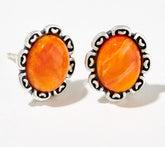 American West Sterling Silver Orange Spiny Scallop Border Stud Earrings