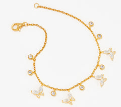 Pulsera Diamonique de plata de ley con dije de mariposa de talla marquesa revestida en oro, 18 cm