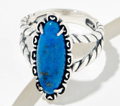 American West Sterling Silver Elongated Oval Lapis Rope Ring, Size 11