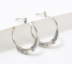 Artisan Crafted Sterling Silver Filigree Accent Hoop Earrings, 1"