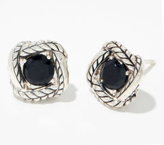 JAI Sterling Silver Black Spinel Basketweave Stud Earrings