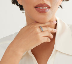 Vault Discoveries Teal Sapphire Band Ring 14K White Gold, Size 11