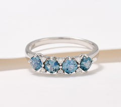 Vault Discoveries Teal Sapphire Band Ring 14K White Gold, Size 11