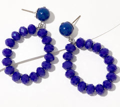 Denim & Co. Americana Beaded Orbital Drop Earrings, Blue