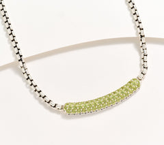 JAI Sterling Silver Peridot Pave Station 3.7mm Box Chain Necklace