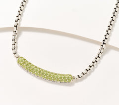 JAI Sterling Silver Peridot Pave Station 3.7mm Box Chain Necklace
