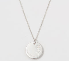 Collar Diamonique de plata de ley con colgante de crisantemo y flor de nacimiento (40,6 cm)