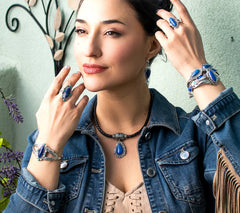 American West Black Leather Magnetic Necklace, Gem & Pendant