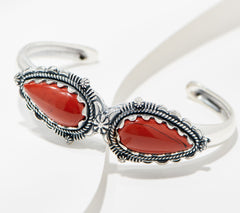 American West Sterling Silver Red Jasper Pear Shape Gemstone Cuff Avg