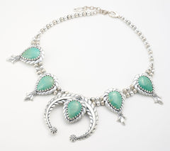 American West Green Turquoise Gem Squash Blossom Necklace