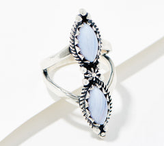 American West SS Double Blue Lace Gemstone Split Shank Ring, Size 7