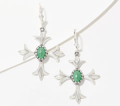 Pendientes de plata de ley con cruz de mezclilla y lapislázuli del oeste americano. 2"