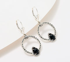 American West Sterling Silver Pear Shaped Black Onyx Earrings, 1-5/8"