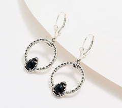American West Sterling Silver Pear Shaped Black Onyx Earrings, 1-5/8"