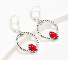 American West Sterling Silver Pear Shaped Red Coral Gem Earrings