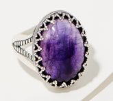 American West Sterling Silver Crown Detail Oval Amethyst Ring Size 8
