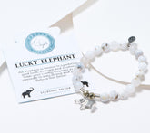 T.Jazelle Luck White Chalcedony Beaded Bracelet & Sterling Silver Elephant Charm, 6-3/4"