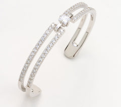 Diamonique Italia Squared Cuff Sterling Silver Bangle 6-3/4"