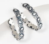 Or Paz Sterling Silver Paisley Oxidized Hoop Earrings 1"