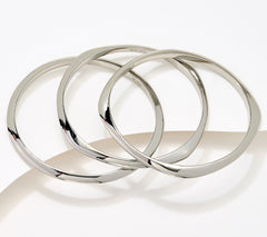 Susan Graver Set of 3 Silver Tone Bangle Bracelets, Size 7-1/4"