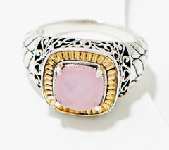Artisan Crafted SS & 18K Chalcedony Cushion Ring, Size 6
