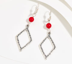 American West Sterling Silver Red Coral Lever Back Earrings, 2-1/4"