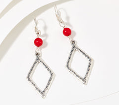 American West Sterling Silver Red Coral Lever Back Earrings, 2-1/4"