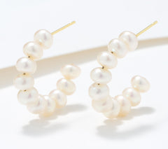 Pendientes de aro Honora de 2,5 cm con perla de patata cultivada revestida en oro y plata de ley