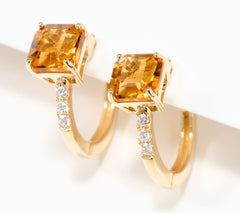 Effy 14K Yellow Gold Showstopper Square Citrine & Diamond Hoop Earrings,