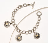 Artisan Crafted Sterling Silver & 18K Accents Coin Charm Bracelet, 8"