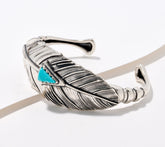 Fritz Casuse Sterling Silver Turquoise Prayer Feather Cuff Bracelet Large