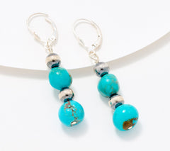 American West Sterling Silver Turquoise Bead Lever Earrings