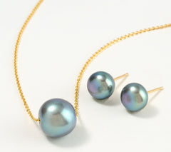 Honora Black / Goldclad Sterling Silver Cultured Pearl Necklace & Stud Set 18"