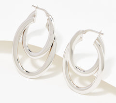 Italian Silver Shiny Double Oval Hoop Earrings, Silver Sterling