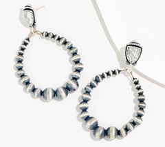 American West Sterling Silver & Howlite Hoop Earrings, 2-1/2"