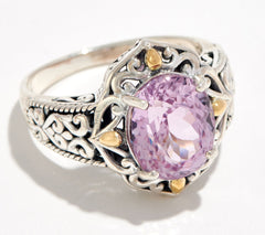 Artisan Crafted Sterling Silver & 18k Kunzite Scrollwork Ring, SIze 6
