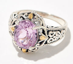 Artisan Crafted Sterling Silver & 18k Kunzite Scrollwork Ring, SIze 6