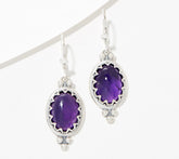 American West Sterling Silver Crown Detail Amethyst Lever Earrings, 1-3/4"