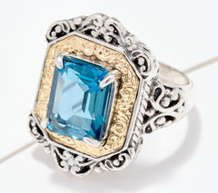 Artisan Crafted Sterling Silver & 18K London Blue Topaz Ring, Size 7
