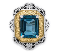 Artisan Crafted Sterling Silver & 18K London Blue Topaz Ring, Size 7