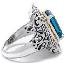 Artisan Crafted Sterling Silver & 18K London Blue Topaz Ring, Size 7