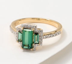 Vault 14K Brazilian Blue Green Tourmaline 3-Stone Ring, Size 10