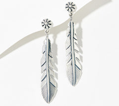 American West Sterling Silver Feather Earrings, 2-1/8