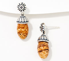 American West Sterling Silver Picture Jasper Bead Earrings, 1"