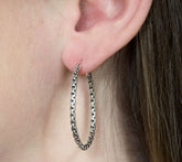 JAI Sterling Silver Signature Box-Chain Oval Hoop Earrings, 1"